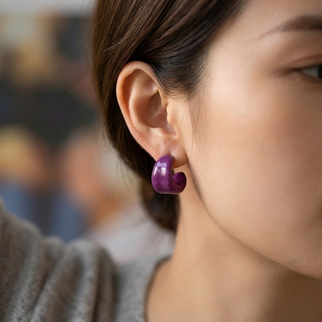 Dopamine C-shaped wide earrings worn on model ear